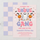 Invitation Jour d'Halloween rétro violet rose Ghoul Gang (Devant / Derrière)