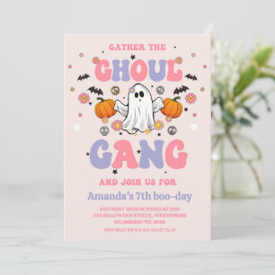 Invitation Jour d'Halloween rétro violet rose Ghoul Gang