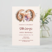 Invitation Jour d'or beige pêche floral 60e anniversaire (Debout devant)