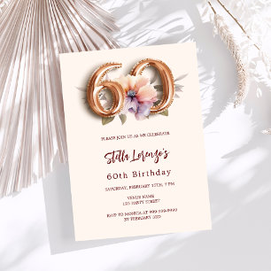 Invitation Jour d'or beige pêche floral 60e anniversaire