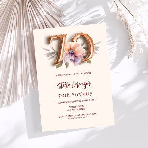 Invitation Jour d'or beige pêche floral 70e anniversaire