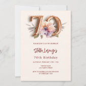 Invitation Jour d'or beige pêche floral 70e anniversaire (Devant)