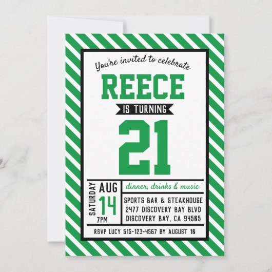 Invitation Jour du 21e anniversaire de Stripe Green (Devant)