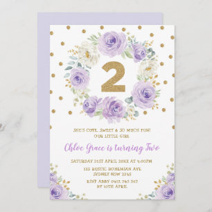 Invitation Jour du 2e anniversaire du Rose Floral Gold Plutôt