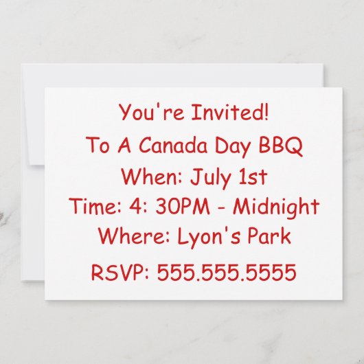 Invitation Jour du Canada - feuille d'érable (Dos)