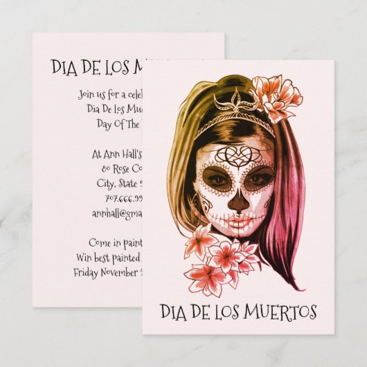 Invitation Jour Du Visage De La Catrina Du Parti Mort Ou Hall (Devant / Derrière)
