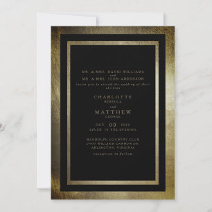 Invitation Jour Élégant Or & Noir Deux Parents Mariage