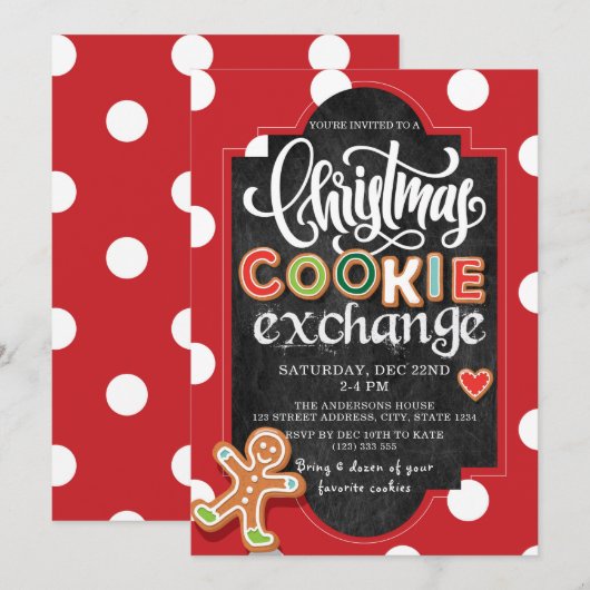 Invitation Jour férié Cookie Exchange Party Red Polka Dot (Devant / Derrière)