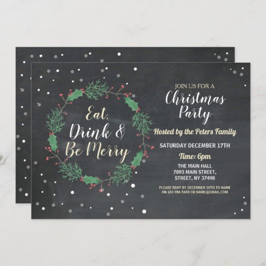 Invitation Jour férié de Noël de la couronne Chalk (Devant / Derrière)