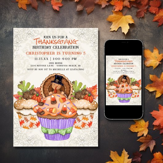Invitation Jour férié de Thanksgiving Cupcakes