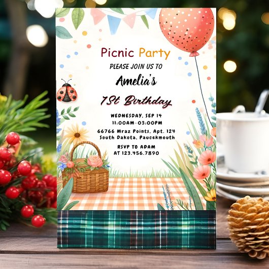 Invitation Jour Filles Aimer Bogue Pique-nique Polka Point 1e