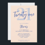 Invitation Jour lumière moderne Pêche bleu élégant 21e annive<br><div class="desc">Une simple invitation moderne 21ème anniversaire avec une élégante typographie de script de calligraphie et un design minimaliste en pêche et couleur bleue.</div>