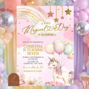 Invitation Jour Magique Licorne Est Sur Le Chemin Anniversair