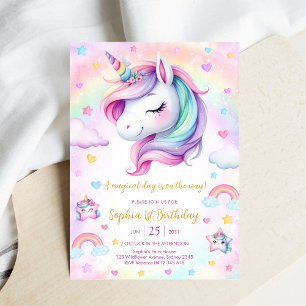 Invitation Jour Magique Licorne et Arc-en-Ciel Anniversaire