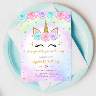 Invitation Jour Magique Licorne et Arc-en-Ciel Anniversaire
