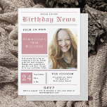 Invitation Journal Anniversaire Actualités Pink Black Sweet 1<br><div class="desc">Une invitation Sweet 16 ans tendance,  élégante et moderne pour les filles avec un thème de journal. Une invitation amusante,  ludique et originale d'anniversaire photo pour une fille à son seizième anniversaire. Modèle pour une photo et un texte personnalisé. Parfait pour votre fille,  qui a seize ans.</div>