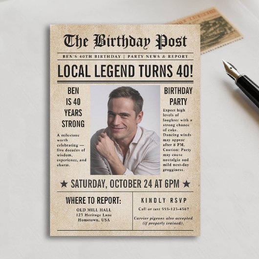 Invitation Journal Anniversaire Nouvelles drôle Hommes humori