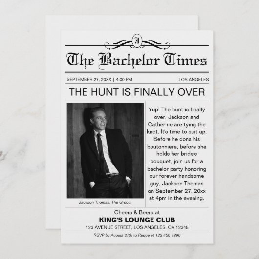 Invitation Journal Bachelor Party Fun unique (Devant / Derrière)