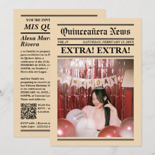 Invitation Journal de Quinceanera Élégant Code QR Photo Moder