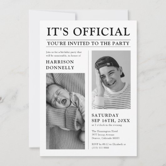 Invitation Journal de style ancien Photo fête d'anniversaire (Dos)