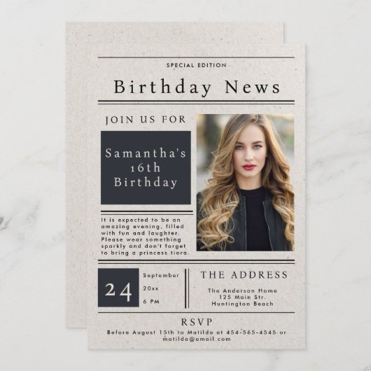 Invitation Journal élégant tendance chic douce 16 Photo (Devant / Derrière)