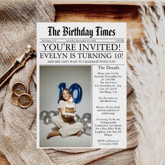 Invitation Journal Unique Fun Photo 10e anniversaire