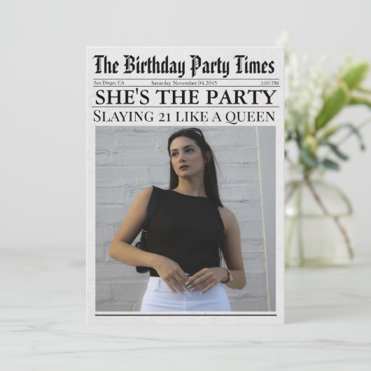 Invitation Journal Unique Fun Photo 21e Anniversaire (Debout devant)