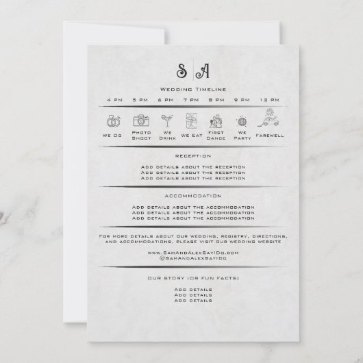 Invitation Journal Unique Horseshoe Rose Détails du Mariage (Dos)