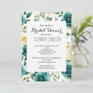 Invitation Journée de mariage floral rose crème sarcelle