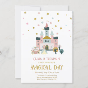 Invitation Journée Magique Fille Princesse Château Anniversai