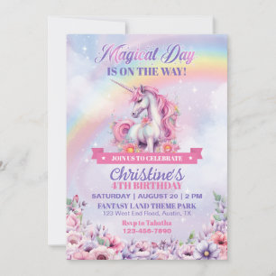 Invitation Journée Magique Licorne Arc-en-Ciel Fête d'Anniver
