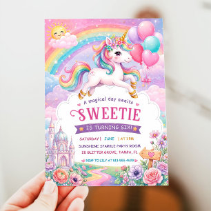 Invitation Journée Magique Licorne et Anniversaire Arc-en-cie