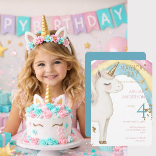Invitation Journée Magique Licorne Turquoise Fête d'anniversa