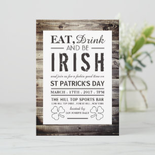 Invitation Journée vintage de la St Patrick en bois irlandais