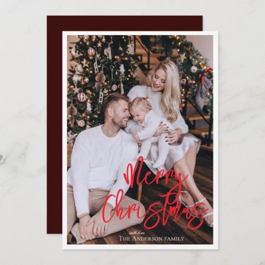 Invitation Jours fériés de Noël moderne Script rouge avec pho (Devant / Derrière)