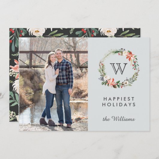 Invitation Jours fériés de Noël Monogramme photo (Devant / Derrière)