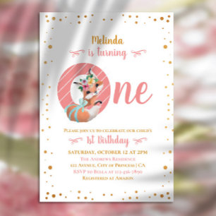 Invitation Jovely Fox Illustration Girl 1er anniversaire