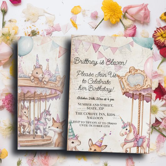 Invitation Jovely Journal Page w Animaux 11e fête d'anniversa