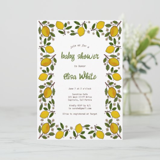 Invitation Jovely Lemons mignon CUSTOM QR Code BABY SHOWER (Debout devant)