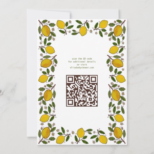Invitation Jovely Lemons mignon CUSTOM QR Code BABY SHOWER (Dos)
