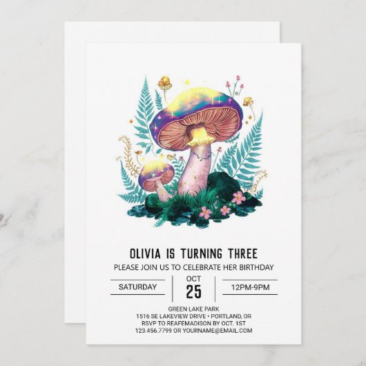 Invitation Jovely Little Digital Mushroom Anniversaire (Devant / Derrière)