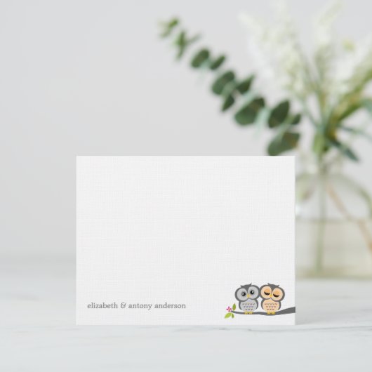 Invitation Jovely Owls Custom Flat Merci Notes (Debout devant)