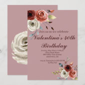 Invitation Jovely Watercolor Roses 40e anniversaire Invitatio (Devant / Derrière)