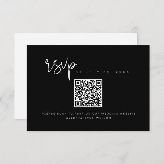 Invitation JOVI Edgy Noir et Blanc QR Code Mariage RSVP (Devant / Derrière)