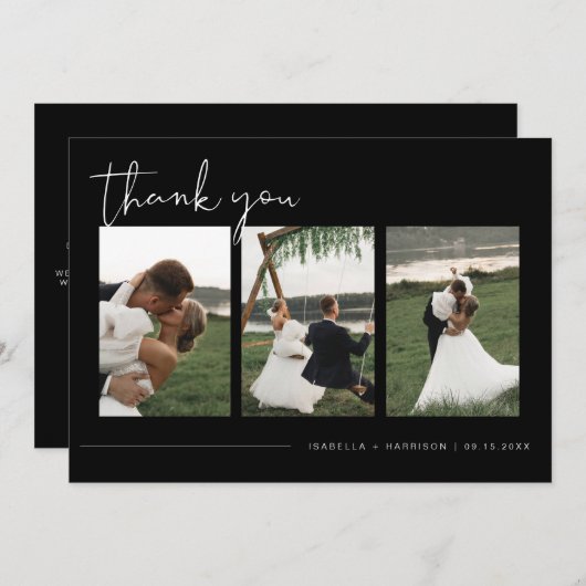 Invitation JOVI Moderne Edgy Black Photo Mariage Merci (Devant / Derrière)