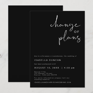 Invitation JOVI Moderne Mariage Changement de Plans Noir Edgy