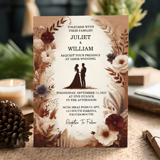 Invitation Joy Brown Fall Wood Paperie Recyclé Mariage papier