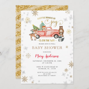 Invitation Joy Christmas Red Truck Baby shower est en route