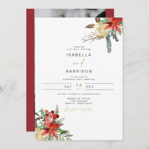 Invitation JOY Holiday Poinsettia Winter Red Floral Mariage