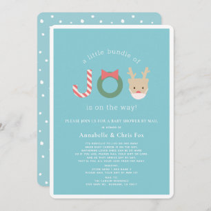 Invitation Joy Reindeer Mask Blue Baby shower de vacances par